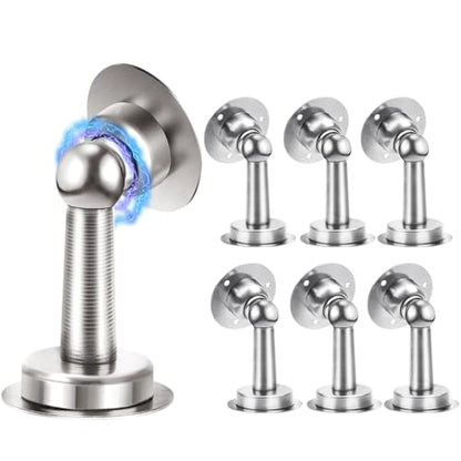 6 Pack Magnetic Door Stopper, COCIVIVRE Magnet Door Stop Stainless Steel for Wall and Floor Mounting, No Drilling Doorstop with Adhesive Tape Hold Your Door Open, Silver - style: No Drill-6 packs