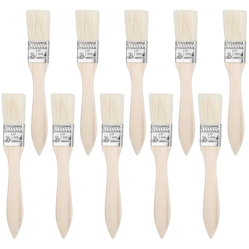 10PCS Paint Brush, 1 Inch Paint Brushes with Natural Bristle, Wooden Paint-Brush Set for Stain, Varnish, Glue, Composite Wall and Home DIY, Small Paintbrushes for Walls and Furniture