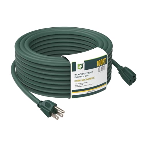EP 100FT Green Outdoor Extension Cord, 16/3 SJTW Heavy Duty Waterproof, 3 Prong Grounded Plug, 13A 1625W 16AWG, Cold-Resistant Flexible Power Cable for Garden, Home, Christmas Lights - color: Green, size: 100ft-1PK