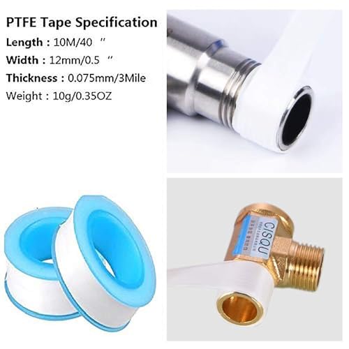 GCQ 10 Pack Teflon Tape, Thread Seal Tapes，PTFE Thread Seal Tape for Plumbers Sealant Tape for Leak Water Pipe Thread 1/2 inch x 500 inch (White) - size: 1/2-500inch(10 pack)