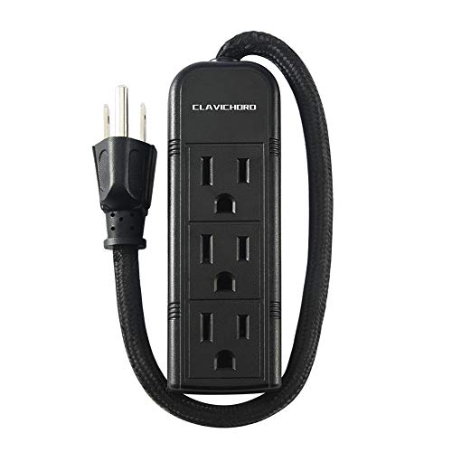 Power Strip with Flat Plug - 3 Ground Sockets 7 Inch Heavy Duty Braided Extension Cord Flat Plug Mountable Socket Strip for Computer/Home/Office