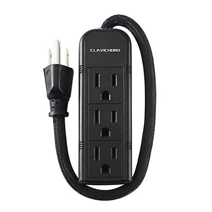 Power Strip with Flat Plug - 3 Ground Sockets 7 Inch Heavy Duty Braided Extension Cord Flat Plug Mountable Socket Strip for Computer/Home/Office