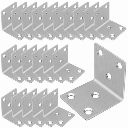 40PCS 2'' Metal Angle Brackets,304 Stainless Steel Heavy Duty 90° L Angle Bracket with Slot Wood, Corner Shelf Brackets for Furniture, Book Shelf(Silver,2X2X0.08IN) - size: 2X2X0.08IN
