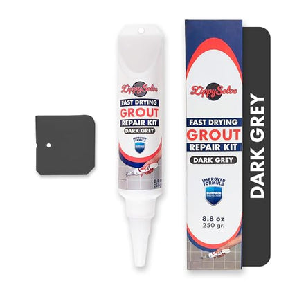 ZippySolve Tile Grout, Repair Kit, Restore & Renew Tile Joints Line, Fast Drying Tile Grout Paint Squeeze Tube for Bathroom Shower Kitchen Floor, Waterproof (8.8 oz, Dark Grey/Anthracite) - style: Dark Grey / Anthracite