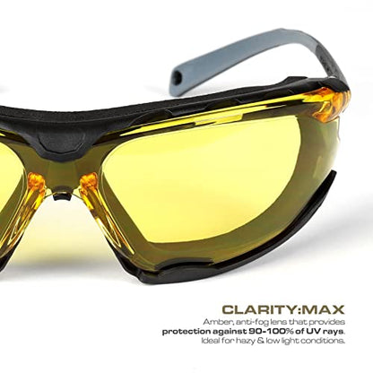 Glove Station Optic Max - Anti-fog Protective Eyewear for Men - Safety Glasses with 3 Lens Options - Clear, Amber or Gray - color: Amber