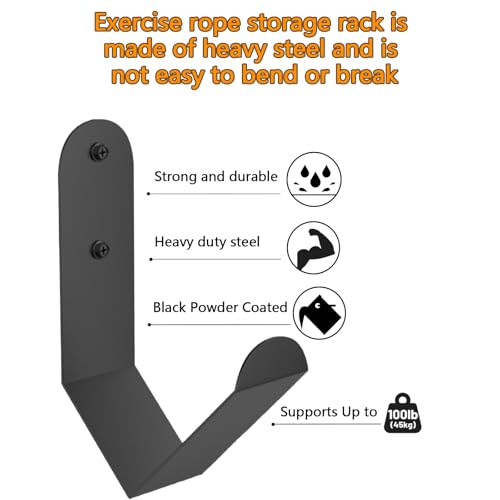 Yuleimy Battle Rope Storage Hook, Heavy Duty Wall Mount Gym Rope Hanger Bracket, Holds 100 LBS, Large Steel Organization Rack for Home & Commercial Gyms, Black, 1 Pack - size: 1 Pack