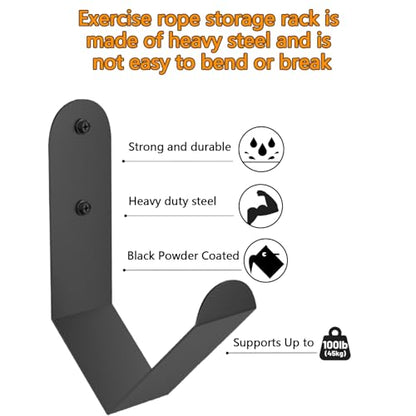 Yuleimy Battle Rope Storage Hook, Heavy Duty Wall Mount Gym Rope Hanger Bracket, Holds 100 LBS, Large Steel Organization Rack for Home & Commercial Gyms, Black, 2 Pack - size: 2 Pack