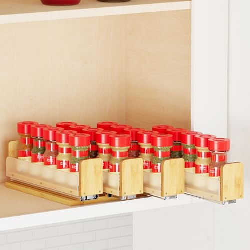 SpaceAid Bamboo Pull Out Spice Rack Organizer for Cabinet, Heavy Duty Slide Out Seasoning Kitchen Pantry Sliding Vertical Organization, 10.1" Wide, 4 Drawers(2" Wide), 1-Tier, Natural - color: Natural, size: 10.1" Wide, 4 Drawers(2" Wide), 1-Tier