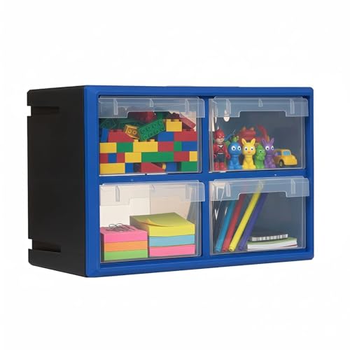 NORTHSKY 9-Bin Small Parts Cabinet, Stackable, Blue, 14.17 × 7.09 × 9.45 in 9 * Blue (4 Drawer & Clear) - size: 4 Drawer