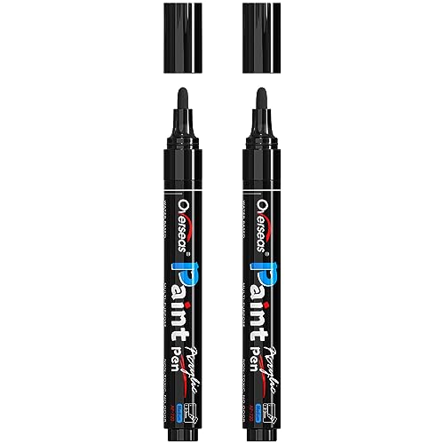 Overseas Black Paint Pens Paint Markers - Permanent Acrylic Markers 2 Pack, Water Based, Quick Dry, Waterproof Marker Pen for Rock, Wood, Plastic, Metal, Canvas, Glass, Fabric, Mugs. Medium Tip - color: Black