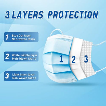 DR.MOXA 500 Pack Disposable Medical Face Masks (5 Boxes, 100pcs/Box) -3 Ply Face Mask for Adults Blue - style: 500 Pcs