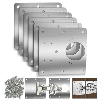 6 Pack Cabinet Door Hinge Repair Plates, Metal Cabinet Hinge Repair Replacement Kit, Cabinet Hinge Repair Brackets, Hinges Repair Fixing Plates with Screw for Kitchen Cupboard Door Locker Cabinet Door