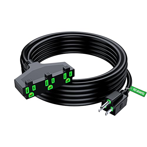 Maximm 10/3 Extension Cord 25 Feet, 10AWG Black, ETL Listed, 3 Prong Plug 3-Outlet SJTW Heavy Duty Indoor, Weather Resistant - Power Cord for Garden, Lawn, Appliances, 25ft - size: 25 Feet, style: 10AWG