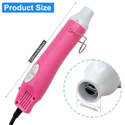 Mini Heat Gun, Portable Hot Air Gun Tool for DIY Crafts Heat Shrink Gun for Epoxy Resin, Embossing, Shrinking Wrapping Drying Paint Removing Stickers (Pink) - color: Pink