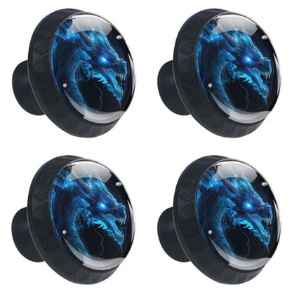 Drawer Knobs, Black Cabinet Knobs for Dresser Kitchen Cupboard, Dragon, Set of 4 Round Drawer Pulls with Screws - color: multi162