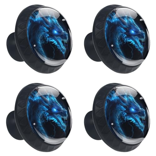 Drawer Knobs, Black Cabinet Knobs for Dresser Kitchen Cupboard, Dragon, Set of 4 Round Drawer Pulls with Screws - color: multi162