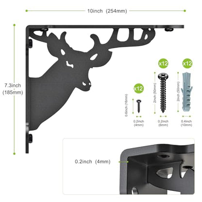 SELEWARE Heavy Duty Shelf Brackets 10 Inch, Deer Shelves Brackets, 300LB Capacity Decorative Metal L Brackets for Floating Shelves, Black Rustic Wall Mount Shelving Bracket with Screws, 4 Pack - size: 10 Inch, style: Deer-4 pack