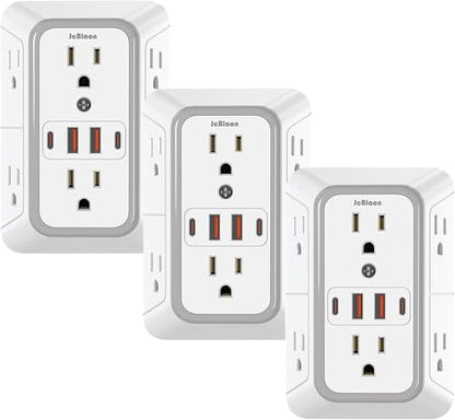 3 Pack Surge Protector Outlet Extender, 6 Outlet Splitter with 4 USB Ports (2 USB C), Multi Plug Wall Outlet 1050J Power Strip, USB Wall Charger for Home Office Kitchen Travel - color: White 3PCS