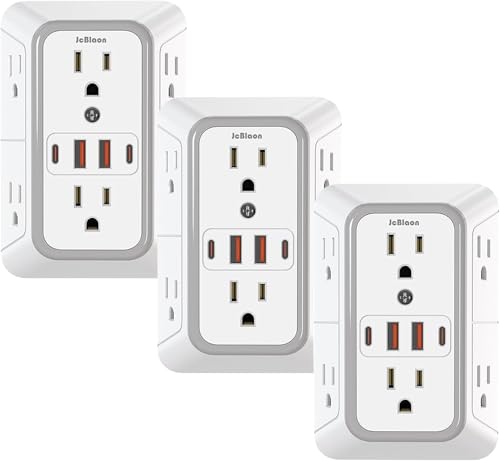 3 Pack Surge Protector Outlet Extender, 6 Outlet Splitter with 4 USB Ports (2 USB C), Multi Plug Wall Outlet 1050J Power Strip, USB Wall Charger for Home Office Kitchen Travel - color: White 3PCS