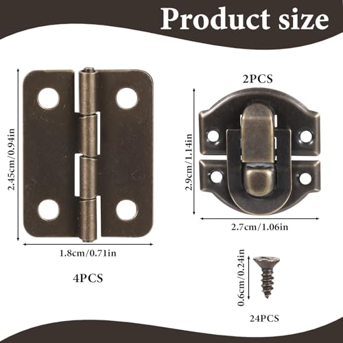 Antique Bronze Hinges & Latches Kit for Wooden Box, Retro Zinc Alloy Hardware for Jewelry Box, Decorative Small Cabinet with Matching Screws for Craft Projects