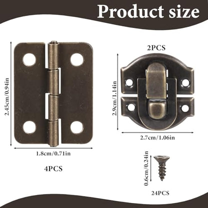 Antique Bronze Hinges & Latches Kit for Wooden Box, Retro Zinc Alloy Hardware for Jewelry Box, Decorative Small Cabinet with Matching Screws for Craft Projects