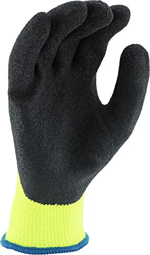 West Chester PosiGrip HVG700SLC Black Crinkle Latex Palm Coated Hi Vis Gloves- X-Large [Pack of 12], Green, Polyester, Band Top Cuff, Knit Wrist