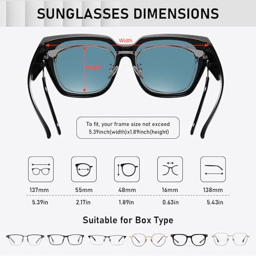 HAOLOTA Polarized Fit Over Glasses Sunglasses for Women Men Trendy Square Wrap Around Shades UV Protection - color: L Size 14 Black/Red