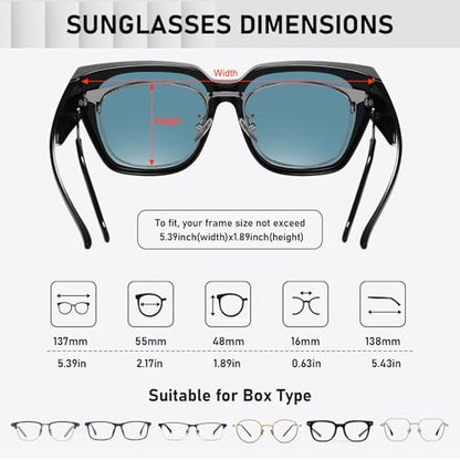 HAOLOTA Polarized Fit Over Glasses Sunglasses for Women Men Trendy Square Wrap Around Shades UV Protection - color: L Size 14 Black/Red