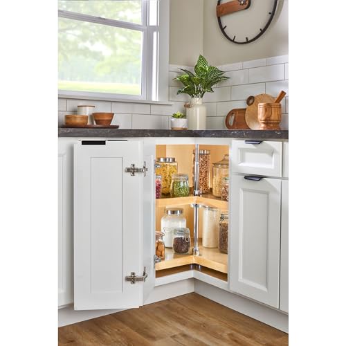 Rev-A-Shelf Dual Shelves Kidney-Shape 24" Lazy Susan Organizer for Lower Corner & Base Kitchen Cabinets, Turntable Home Storage, Wooden, 4WLS472-24-52 - size: 24 In.