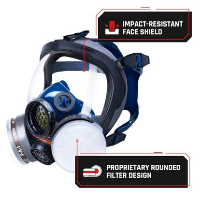 Parcil Distribution Full Face Respirator Mask - Air Purifying, Organic Vapor & Particulate - Industrial Use - CE Tested - color: Pt-100 Clear