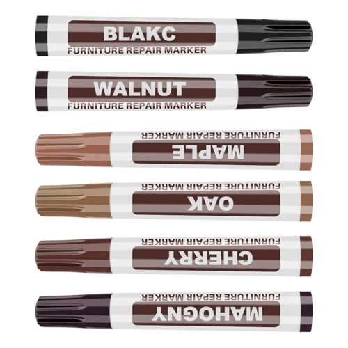 6 Colors Wood Markers - Professional Wood Touch Up Markers for Wood Floor Repair Kit, Wood Floor Scratch Repair for Stains, Scratches, Wood Floors, Tables, and Desks