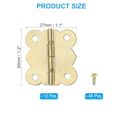 PATIKIL Small Jewelry Box Hinges 1-1/4 Inch, 12 Pack 180-degree Mini Butterfly Hinges Jewelry Box Hardware with 48 Screws for Cabinet Wooden Box Drawer Craft, Gold - color: Gold