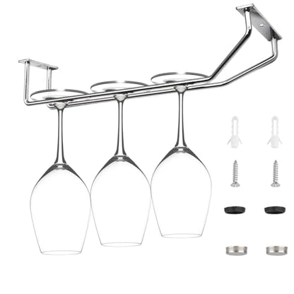 10.8 Inch Wine Glass Rack, Under Cabinet Wine Glass Holder, Wine Glass Hangers Under Shelf, Chrome Finish Stemware Rack, Hanging Stemware Holder for Cabinet Kitchen Bar, Set of 4 - color: Silver Chrome, size: 10.8 Inch 4 Pack