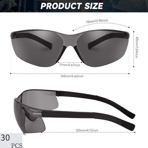Salfboy Safety Glasses for Men Women ANSI Z87.1 Safety Glasses Bulk Protective Eyewear Scratch-Resistant - color: 30 Grey