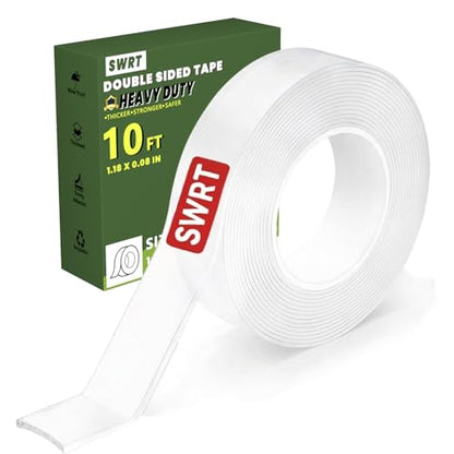 SWRT Double Sided Heavy Duty Tape, 1.18 Inch x 120 Inch Extra Large Nano Transparent Adhesive Tape, Removable Clear Mounting Strips for Walls, Picture Hanging, Posters, Carpet, and Home Decor - size: 1.18 Inch x 120 Inch