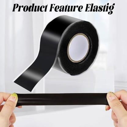 Self Fusing Silicone Tape 1" x 16.4FT – Black Waterproof Rescue Tape for Leak Repair, Plumbing, Hose & Pipe Sealing, Self-Amalgamating Rubber Tapes for Outdoor Electrical & Tool Fixation