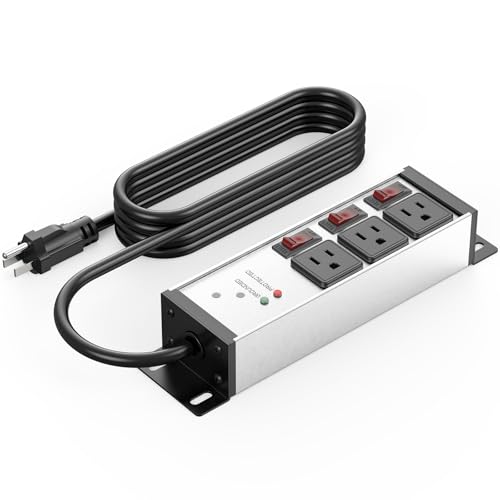 CCCEI 3 Outlet Heavy Duty Surge Protector Power Strip 20 Amp Individual Switches. 12 Gauge Extension Cord, Overload, Ground Protection. Garage Wall Mount Electric Extender, 15FT, Silver. - color: Silver, size: 15ft