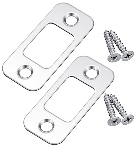 2 Pack Door Lock Plate, 1" x 2 1/4" Strike Plates for Exterior Doors, Heavy Duty Metal Door Backplate for Deadbolt & Latch, Easy Install
