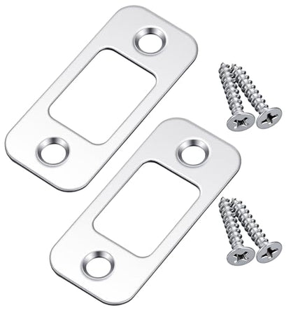 2 Pack Door Lock Plate, 1" x 2 1/4" Strike Plates for Exterior Doors, Heavy Duty Metal Door Backplate for Deadbolt & Latch, Easy Install