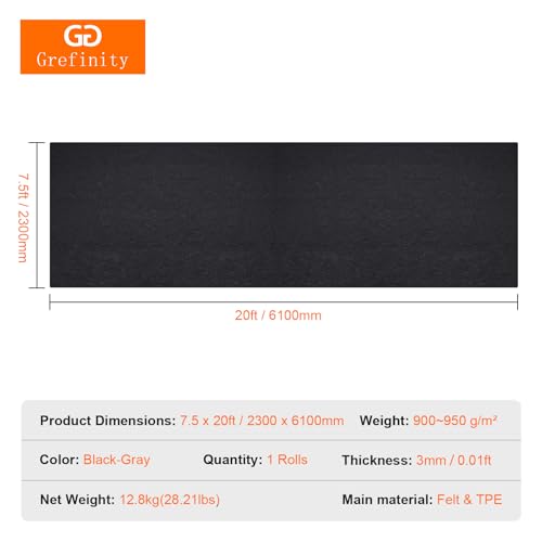 Grefinity Garage Floor Mat，7.5'x 20' Oil Spill Mat Heavy Duty Under Car Mat for Garage & Driveway, Protects Against Oil, Chemicals & Stains with TPE Anti-Leak Backing, Reusable & Washable - size: 7.5'x 20'