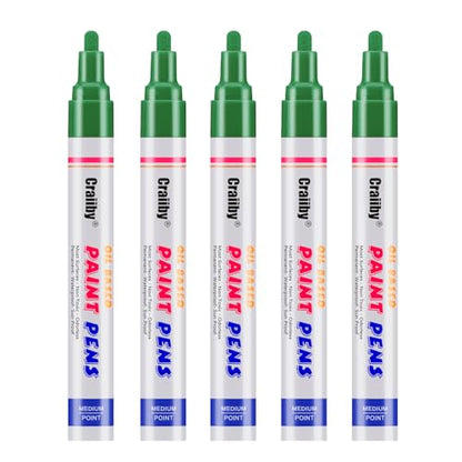 Green Paint Markers, 5 Pack Oil-Based Waterproof Quick Dry Permanent Paint Pen Set for Rocks Painting, Wood, Fabric, Plastic, Canvas, Glass, Mugs, Metal, Tire, Stone, DIY Craft - color: Green