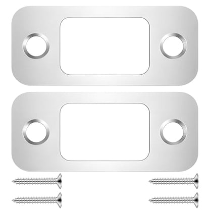 2 Pack Round Corner Deadbolt Strike Plate Door Backplate Silver 1" x 2-1/4" Door Backplate Stainless Steel Doors Lock Replacement Parts with 4 Screws Plates Doors Strike Plate