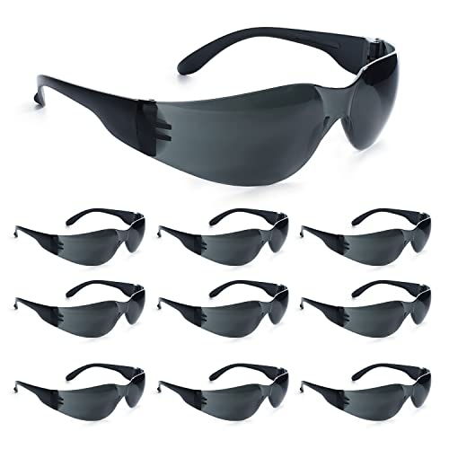 amoolo Tinted Safety Glasses Bulk of 48, Protective Safety Sunglasses, Dark Smoke Lenses for UV Protection, ANSI Z87.1 Impact Resistant Eye Protection for Work, Lab, Construction - color: Smoke, size: Adult's Size - 48 Pack