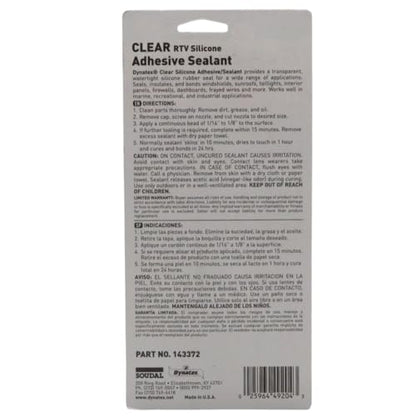 Dynatex 143372 Clear RTV Silicone Adhesive/Sealant, 85g Waterproof RTV Sealant, Single Component RTV Silicone Sealant, Permanent Flexibility, Insulates Thermally and Electrically