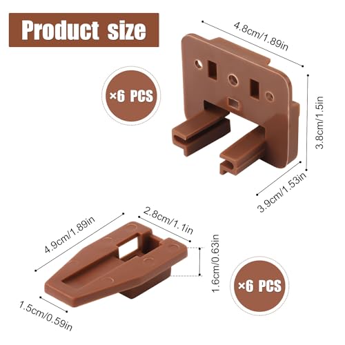 6pcs Drawer Track Guide Kit, Plastic Drawer Guides for Kenlin Rite Trak I, Brown Replacement Drawer Slides Guides Repair Kit for Center Mount Drawer, Dresser, Bedside Table