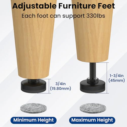4 Pcs Adjustable Furniture Feet, 3/8" Heavy Duty Threaded Furniture Leveling Feet, Leg Levelers Screw in with Threaded Inserts for Table, Cabinets, Chair, Sofa Black