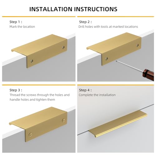 Goldenwarm 5 Pack Gold Finger Edge Pulls Drawer Finger Pulls Champagne Gold Kitchen Hardware Handles Bedroom Dresser Drawers,2-1/2 in Hole Center - color: Matte Gold, size: 2-1/2in(64mm) Hole Centers