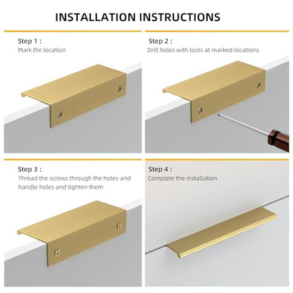 Goldenwarm 5 Pack Gold Finger Edge Pulls Drawer Finger Pulls Champagne Gold Kitchen Hardware Handles Bedroom Dresser Drawers,3-3/4in Hole Center - color: Matte Gold, size: 3-3/4in(96mm) Hole Centers