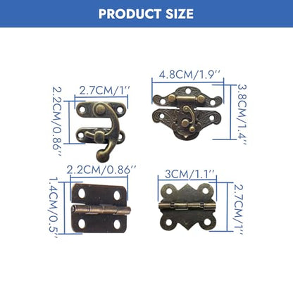 248 Pcs Antique Bronze Hardware Kit, 8 Engraved Hasp Catches, 8 Small Brass Latches, 32 Box Hinges with 200 Screws for Wooden Jewelry Boxes, Cabinets & Furniture Repair - color: 248PCS