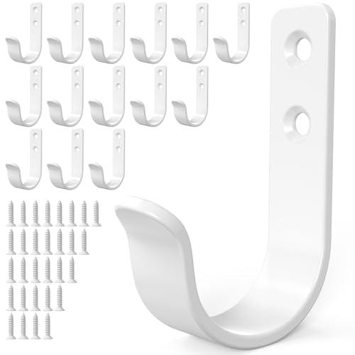 15-Pack White Metal Wall Hooks, Heavy Duty Screw-in Coat Hooks Wall Mounted for Hanging Towel, Clothing, Robe, Single Hooks for Bathroom, Entryway, Garage Organization - color: 15PCS+White